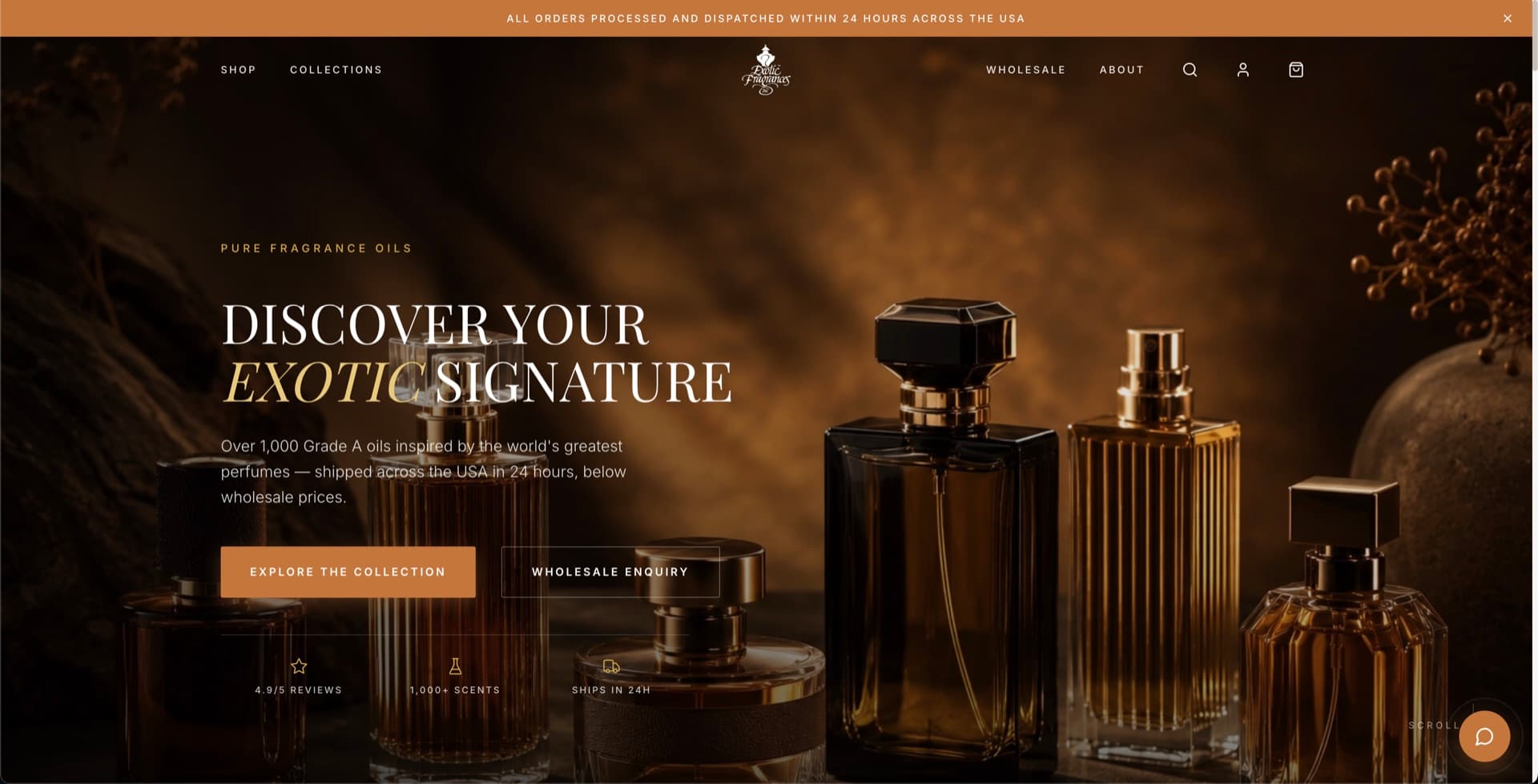 1,000+ oils. Priced below wholesale. — website screenshot