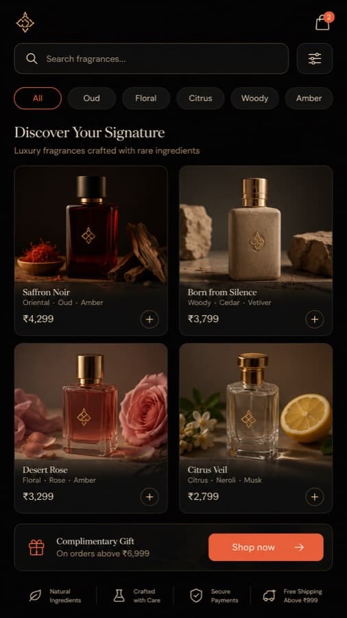 E-commerce Development — mobile screen 1 from a Webko concept build